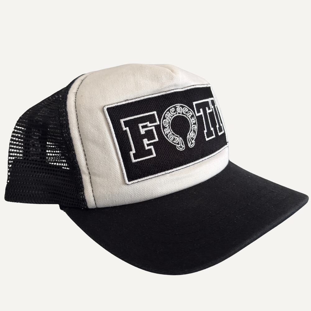 Chrome Hearts FOTI Horseshoe Patch Tan Black Trucker Cap One Size